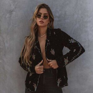 Hostess Embellished Velvet Jacket M - Lovestitch NWT Black